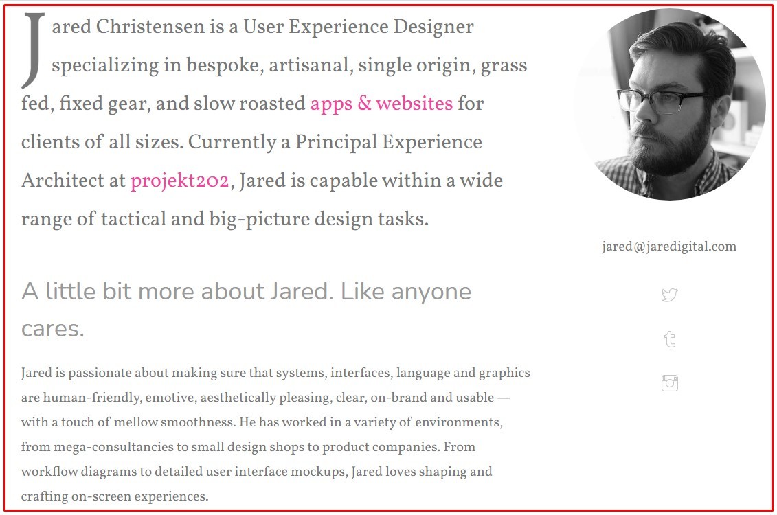 Jared Christensen About page: Intro section