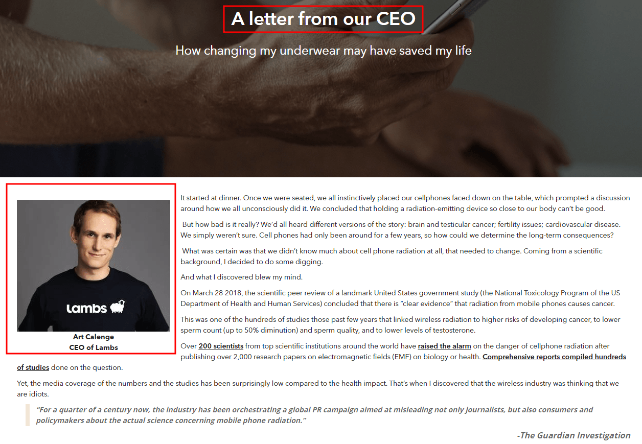 Lambs About page: Letter from the CEO - Intro section