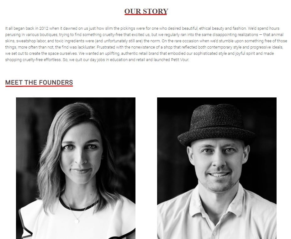 Petit Vour Our Story page: Meet the Founders section
