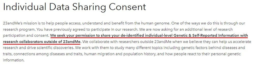 23andMe Individual Data Sharing Consent intro section