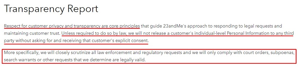 23andMe Transparency Report: Intro section