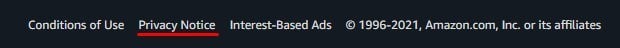 Amazon US website footer with Privacy Notice highlighted
