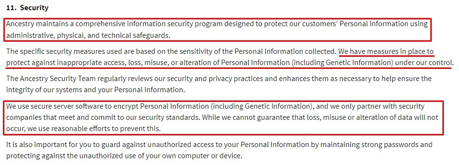 Ancestry Privacy Statement: Security clause