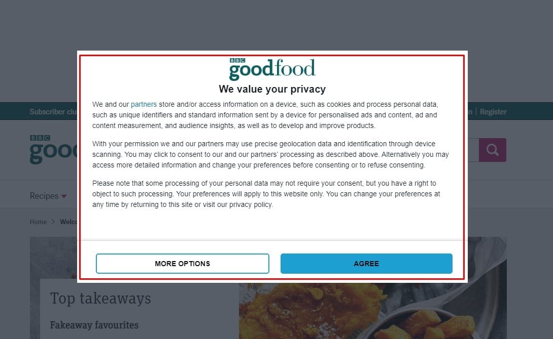 BBC Good Food Cookie Consent Notice