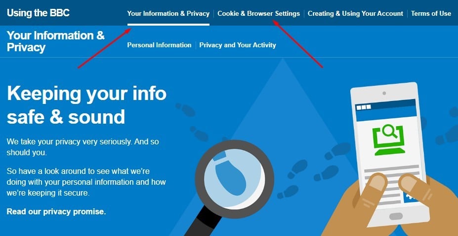 BBC Policies: Privacy and Cookie separated