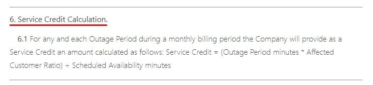 Cloudflare SLA Service Credit clause