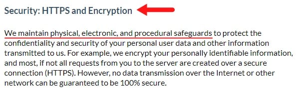 MeWe Privacy Policy: Security: HTTPS and Encryption clause
