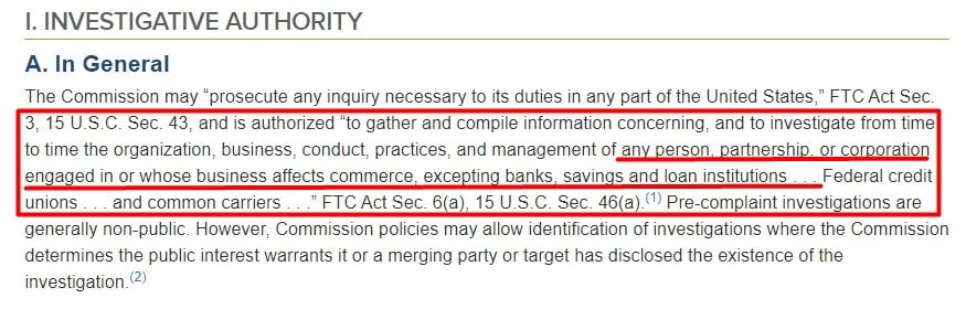 FTC Overview: Investigative Authority - General clause