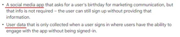 Google Play Console Help: Provide information for Google Play's Data safety section - Examples of optional data clause