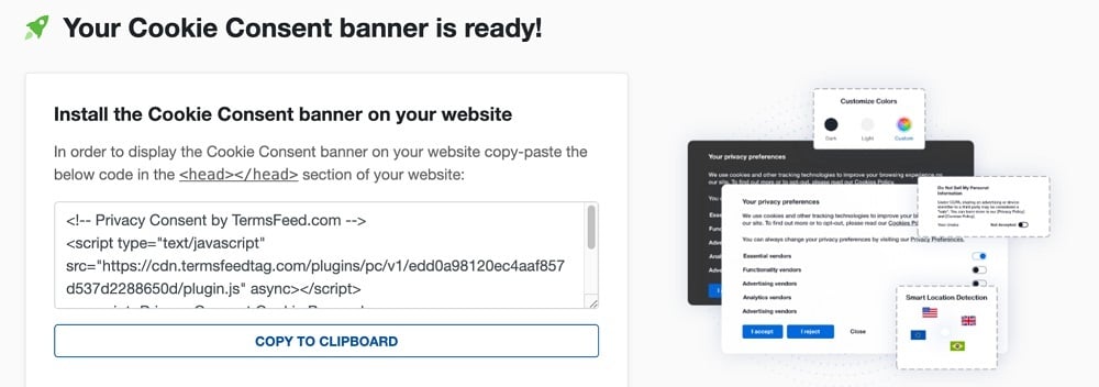 TermsFeed Privacy Consent: Install the Cookie Consent banner on your website - Step 4