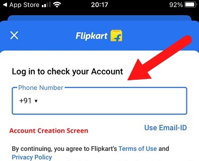 Flipkart app Account Sign Up and Login screen