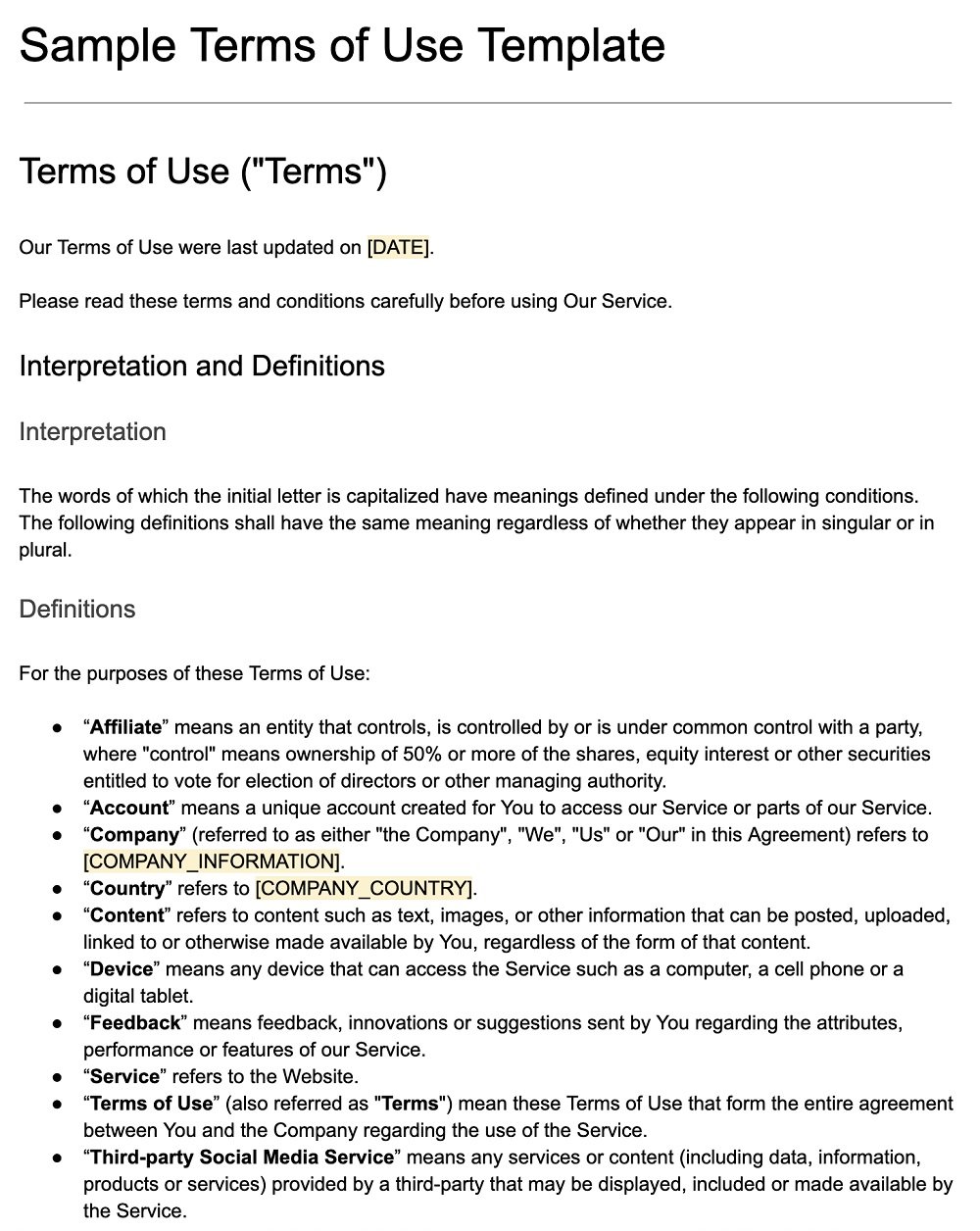 Sample Terms of Use Template and Guide - Termly