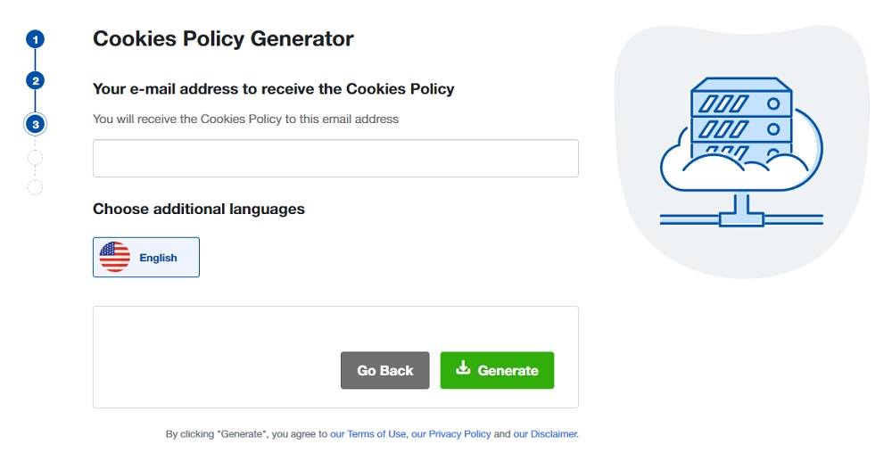 TermsFeed Cookies Policy Generator: Enter your email address - Step 3