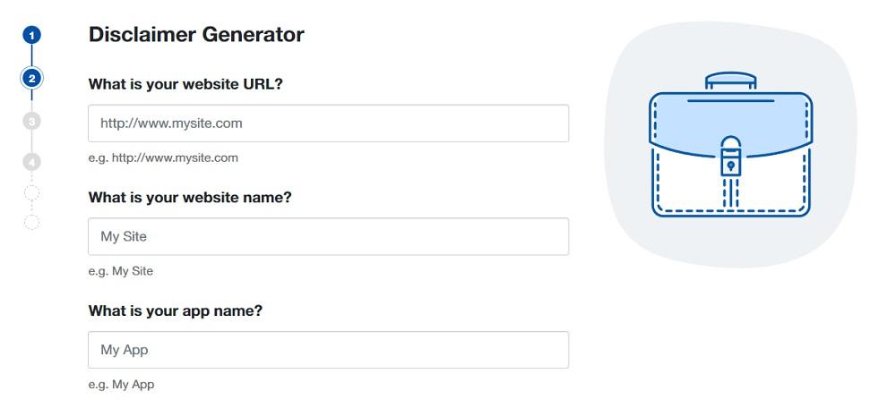 TermsFeed Disclaimer Generator: Add your website/app business information - Step 2