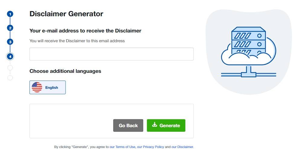 TermsFeed Disclaimer Generator: Enter your email address - Step 4