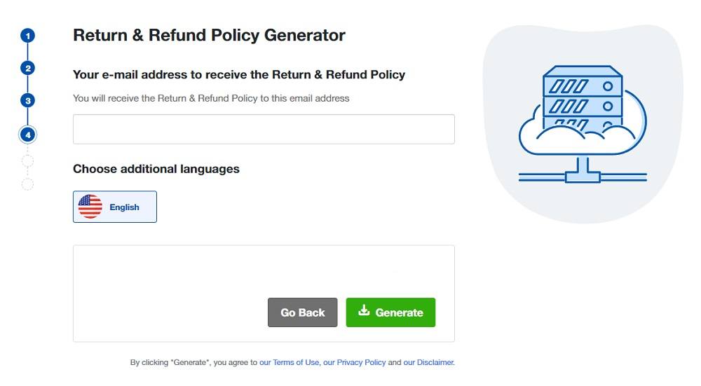 TermsFeed Return and Refund Policy Generator: Enter your email address - Step 4