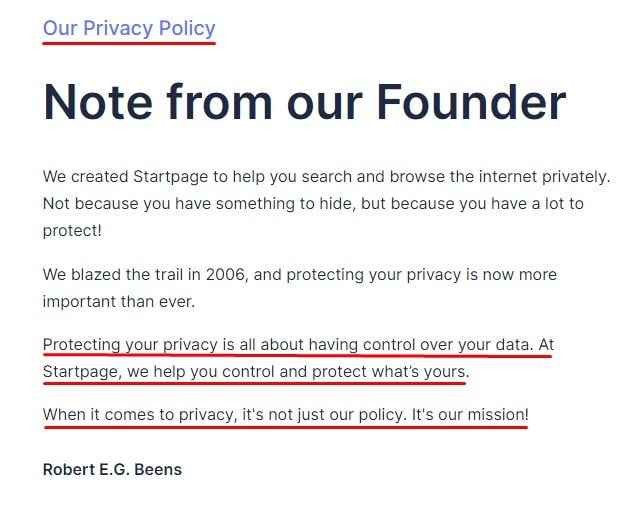 Startpage Privacy Policy introduction section