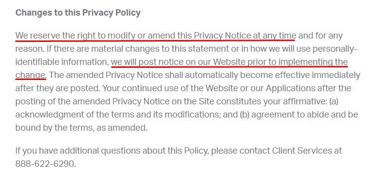 ABC Fitness Privacy Policy: Changes to this Privacy Policy clause