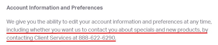 ABC Fitness Privacy Policy: Contact preferences clause