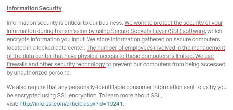 ABC Fitness Privacy Policy: Information Security clause excerpt