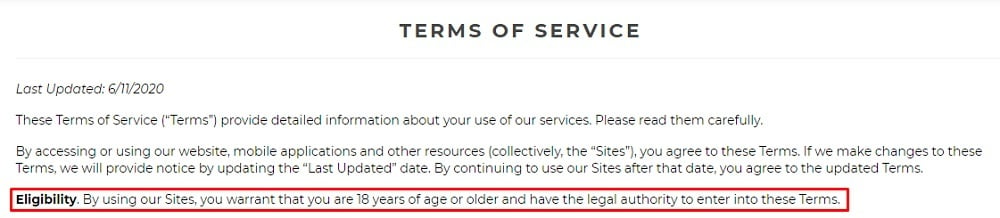 Alpenrose Terms of Service: Eligibility clause