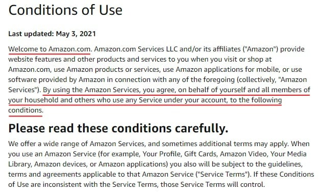 Amazon Conditions of Use: Introduction clause