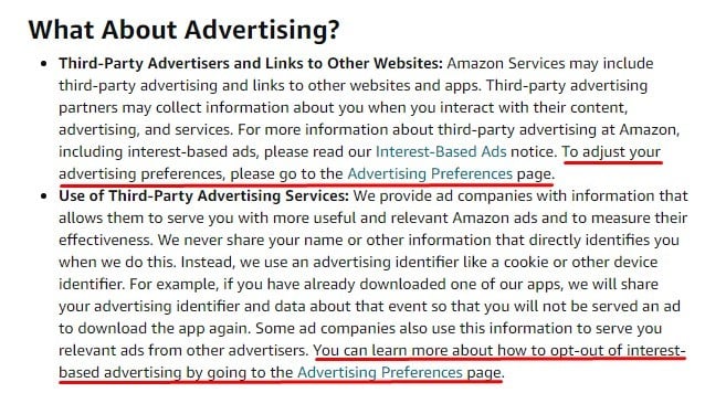 Amazon Privacy Notice: Advertising clause