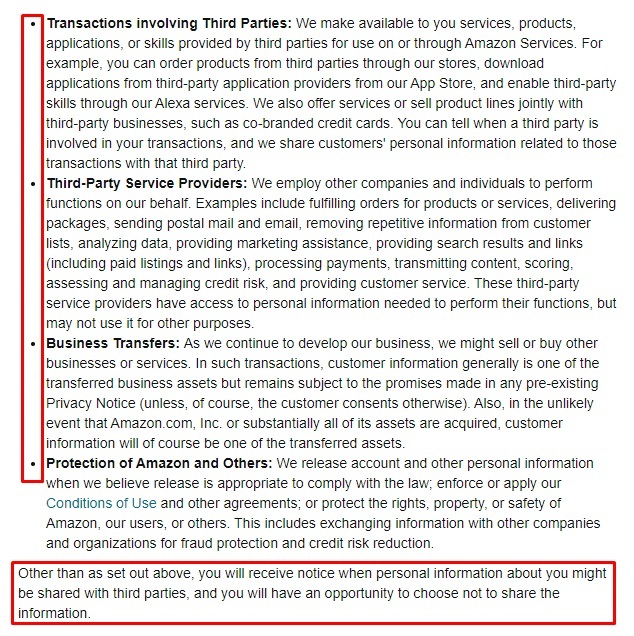 Amazon Privacy Notice: Does Amazon Share Your Personal Information clause