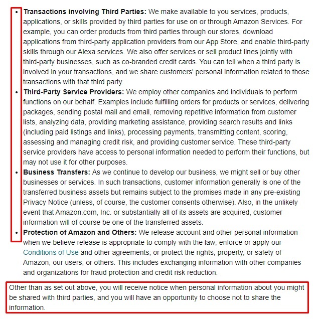 Amazon Privacy Notice: Does Amazon Share Your Personal Information clause