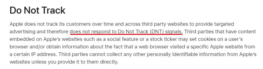 Apple California Privacy Statement: Do Not Track clause