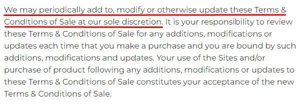 Barron Designs Terms and Conditions of Sale: May Change or Update Terms clause