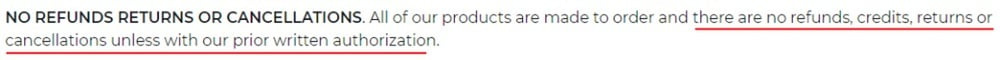 Barron Designs Terms and Conditions of Sale: No Refunds Returns or Cancellations clause