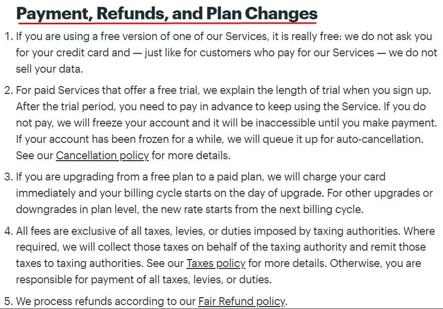 Basecamp Terms and Conditions: Payment Refunds and Plan Changes clause