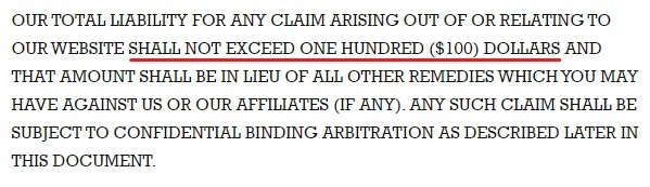 Ben Settle Legal and Policies: Limitation of total liability clause