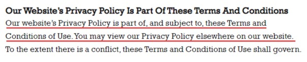 Ben Settle Legal and Policies: Privacy Policy is Part of Terms and Conditions clause