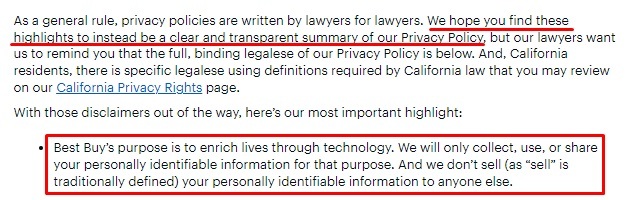 Best Buy Privacy Policy: Intro Section