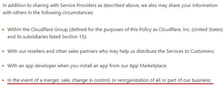 Cloudflare Privacy Policy: Sharing information clause excerpt