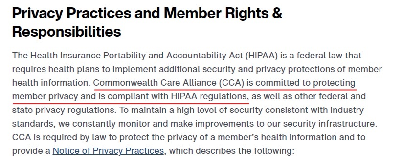 Commonwealth Care Alliance: HIPAA Privacy Practices and member Rights and Responsibilities Policy: Intro clause