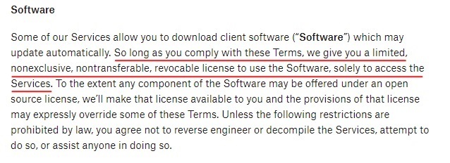 Dropbox Terms of Service: Software clause