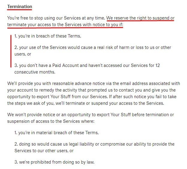 Dropbox Terms of Service: Termination clause