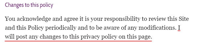 Enchanting Marketing Privacy Policy: Changes to this policy clause