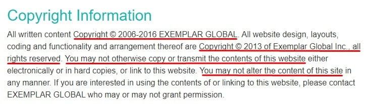 Exemplar Global Copyright Disclaimer: Copyright Information section