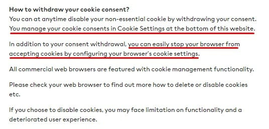 H and M Privacy Notice: How to withdraw your cookie consent clause