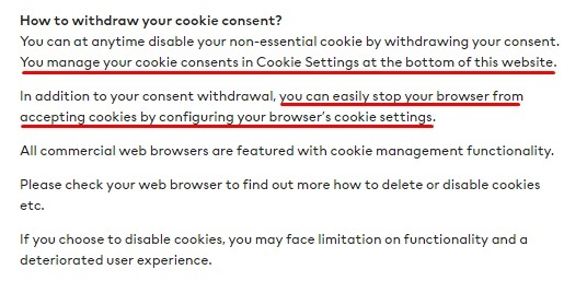 H and M Privacy Notice: How to withdraw your cookie consent clause