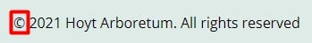 Hoyt Arboretum website copyright disclaimer with c symbol highlighted