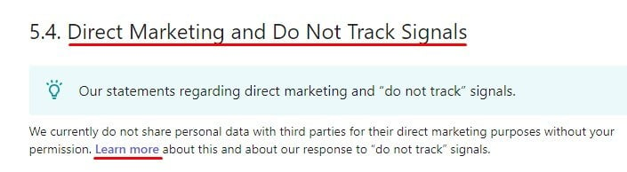 LinkedIn Privacy Policy: Direct Marketing and Do Not Track Signals clause