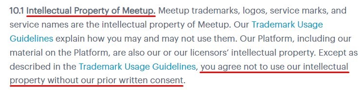 Meetup Terms of Service: Intellectual Property clause