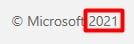 Microsoft website copyright notice with date highlighted