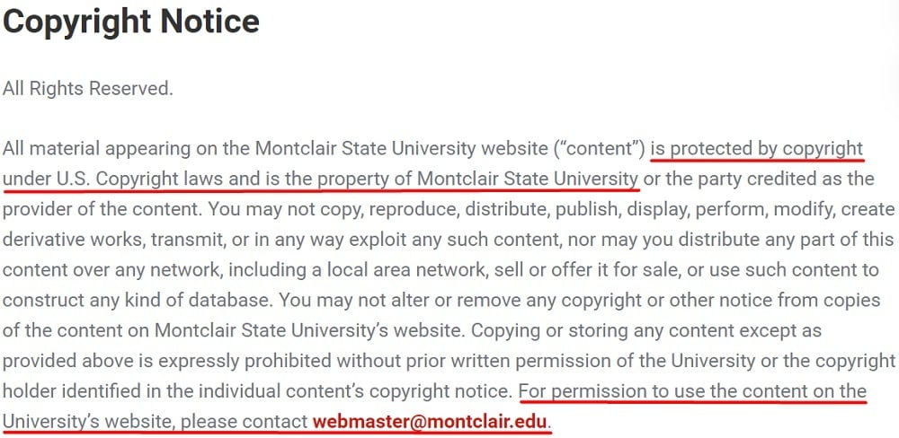 Montclair State University: Copyright and Disclaimer - Copyright Notice