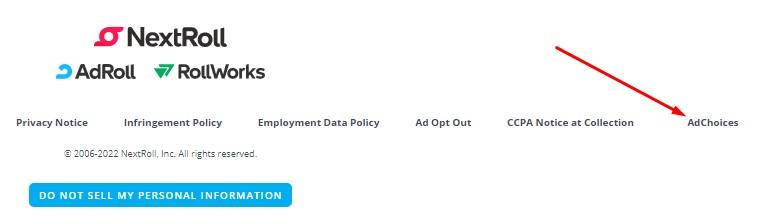 NextRoll website footer with AdChoices link highlighted